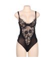 SUBBLIME - QUEEN PLUS FLORAL LACE AND FRINGED BLACK TEDDY - D-220841